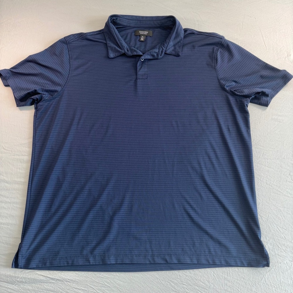 Nordstrom Mens Shop Navy Blue Striped Performance Stretch Golf Polo Shirt XL